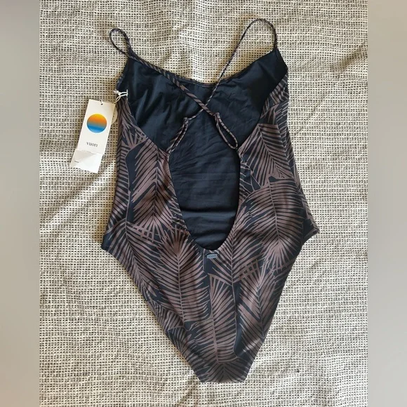 Vuori Black and Brown Leaf Print One Piece Swimsuit - Picture 2 of 8
